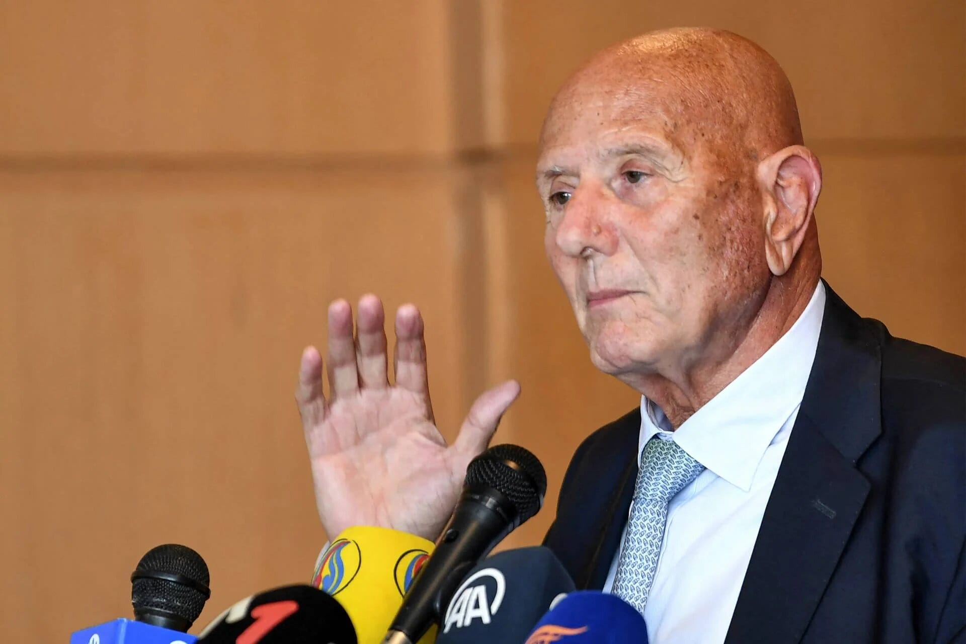 Tunisian Opposition Veteran Detained as 12-Year Sentence Enforced Tunisian politician Ahmed Najib Chebbi speaks during a press conference in the capital Tunis to announce the launch of the establishment of the National Salvation Front on April 26 2022 AFP.jpg 1