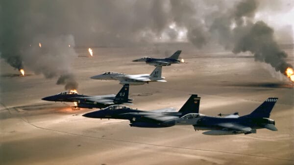 U.S. Military Launches Major Strike on Islamic State Targets in Syria After Deadly Ambush USAF F 16A F 15C F 15E Desert Storm edit2